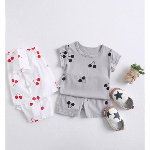 2Pcs Newborn Infant Baby Girl Clothes Set Round Neck Cherry Printed Tops +Shorts Outfit Clothes Suit Infant Boy Clothes Summer