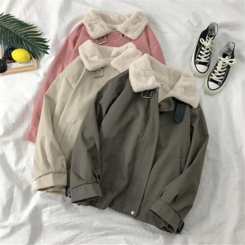 Short Cotton Parkas Women Winter Fashion New Velvet Thickened Imitation Lamb Wool Bf Loose Tooling Cotton Jacket Tide Outwears