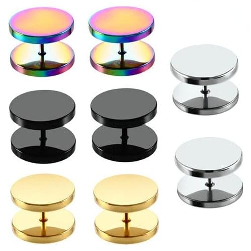 1pair stainless steel round stud earrings cheaters 6-14mm fashion men punk women metal 8mm earing body piercing jewelry