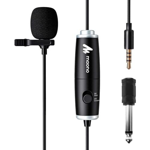 MAONO Lavalier Microphone Hands Free Clip-on Lapel Micphone 6M Condersor Mic for Podcast DSLR Camera Smartphone Laptop AU-101