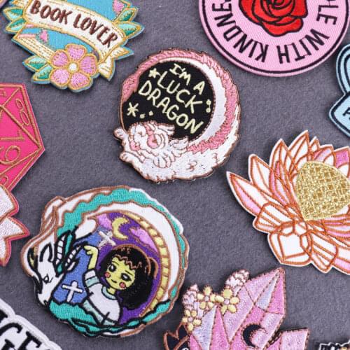 Dragon Embroidered Patches For Clothing Cartoon Crystal Embroidery Patch Iron On Patches For Clothes Stripes Sew Applique Badge