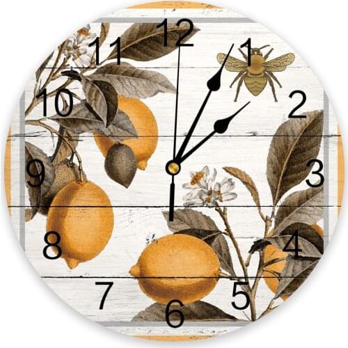 Lemon Bee Retro Leaves Wall Clock For Home Decoration Living Room Quartz Needle Hanging Watch Modern Kitchen Clock