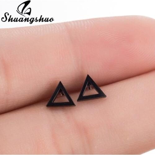 Shuangshuo New Punk Stainless Steel Earrings Female Black Hollow Triangle Stud Earrings For Women Geometric Earrings oorbellen