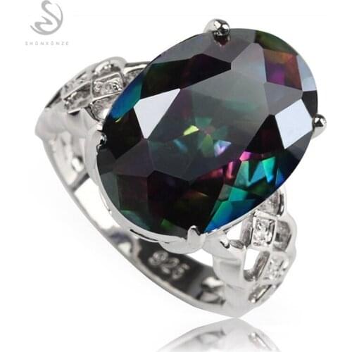 SHUNXUNZE Engagement Wedding rings for Noble women best sell Rainbow and White Cubic Zirconia Rhodium Plated R757G size 6 7 8 9