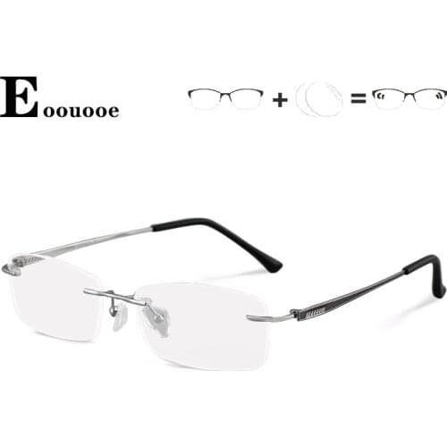 Men Eyewear Prescription Rimless Glasses Titanium Women Blue Ray Block Eyeglass Progressive Lenses