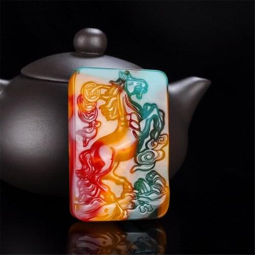 Wholesale Xinjiang Seven Colors Gobi Chicken Blood Stone Hand Carved Zodiac Horse Pendant Bring Wealth Pegasus Pendant Necklaces