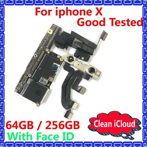 64GB 256GB Original mainboard with IOS system for iphone X Unlocked iCloud motherboard with / without Face ID Good working plate