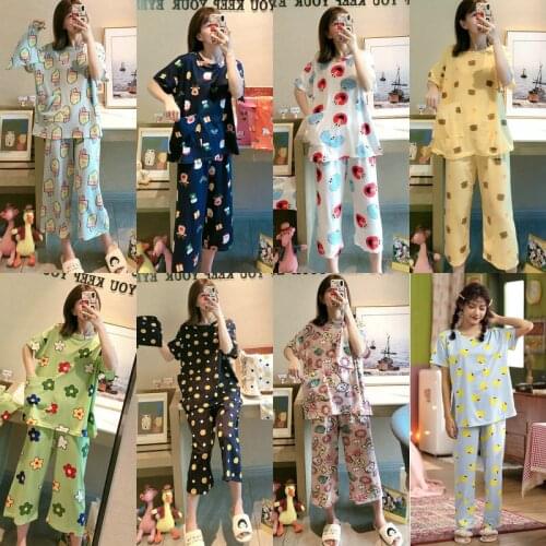 Pajamas Female Summer Cotton Short-Sleeved Pants 2PCS Sweet And Cute Student Sleepwear Female Suits Can Wear Outside Nighties