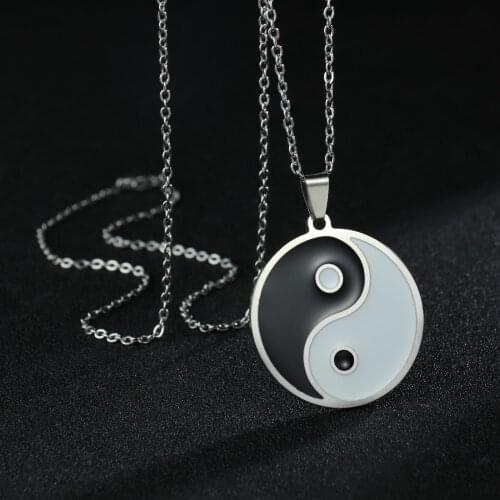 Tai Chi Yin & Yang Round Pendant Necklace Amulet Necklaces Lucky Gift Tribal Fashion Stainless Steel Male Jewelry