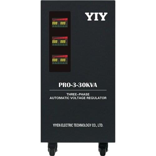 PRO-3-30KVA Automatic Triphasic Voltage Regulator Stabilizer Servo Type AC 380V Three Phase Colorful Display Factory Office