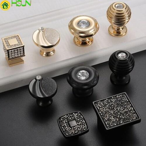 Handle Luxury Drawer Crystal Cabinet Modern Pull Zinc Alloy Dresser Knobs Kitchen Cabinet Gold button