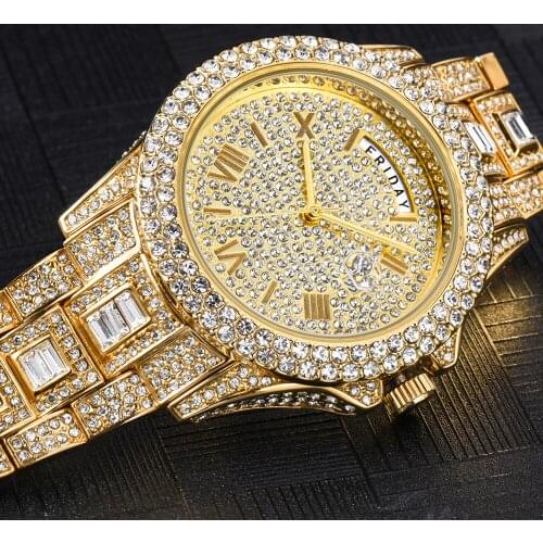 Luxury Gold Watch for Men Iced Out Watch Men Hip Hop Full Bling Diamonds Mens Watches Waterproof Fashion Quartz Wristwatch Man