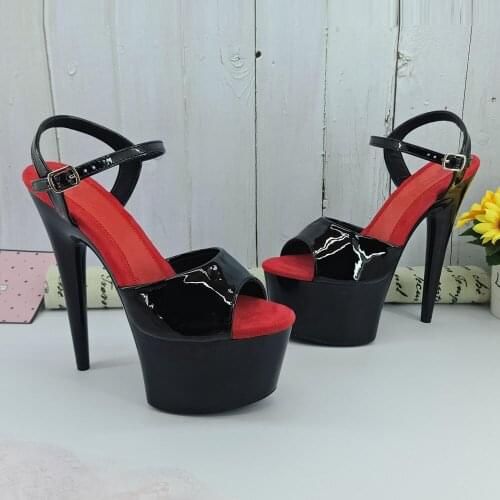 Leecabe Shinny Black Color 17CM/7Inch Womens Platform Sandals party High Heels Shoes Pole Dancing Shoes