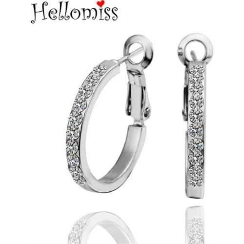 Silver/Rose Gold Color Hoop Earrings for Women Circle Rhinestone Earring Piercing Ear Cuff Silver 925 Jewelry Bijuteria Feminina