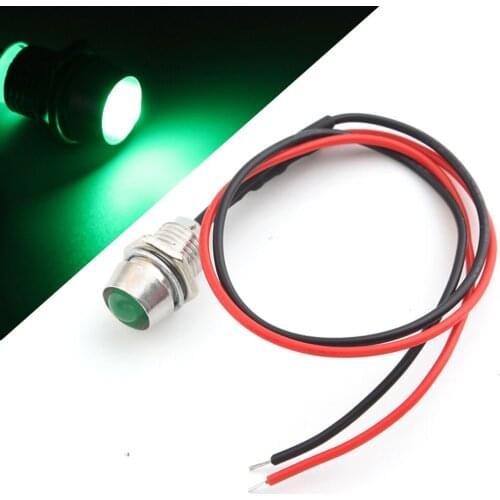 Uinversal IP67 LED Metal Indicator Light 7mm Waterproof Signal Lamp 12V Dot Light Green Lens Motorcycles Car Truck Boat Scooter