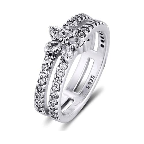 Sparkling Snowflake Double Rings 100% Authentic 925 Sterling-Silver-Jewelry Free Shipping