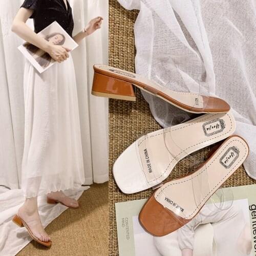 Woman Clear High Pumps Transparent High Heels Women Square Toe Sandals Summer Shoes Wedding Jelly Buty Damskie Heels Slippers 40