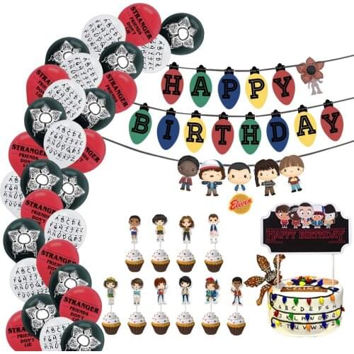 Stranger Things Themed Party Decorations Balloons Happy Birthday Banner Cake Topper Eleven Things Birthday Party Decor Supplies