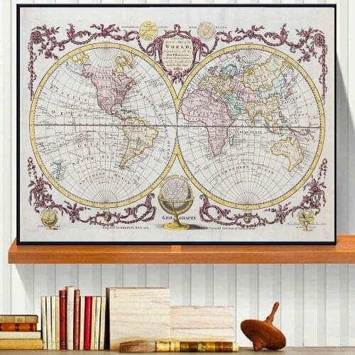 Vintage Map Of The World Canvas Art Print Painting Poster Wall Pictures For Home Decoration Bedroom Decor No Frame Picture
