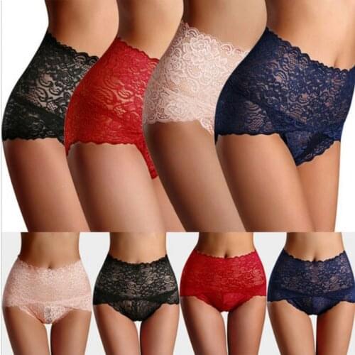 Womens Lace Briefs Solid Color High Waist Warp Wasit Seamless Underwear Panties Knickers Lingeries Erotic Briefs Plus Size M-3XL