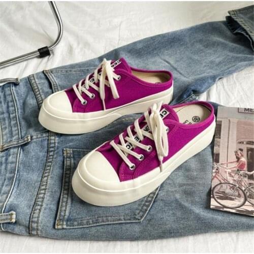 Woman Platform Canvas Shoes Lolita Platform Vintage Casual Footwear Womens Mules Shoes Outdoor Breathable Ladies Sneakers