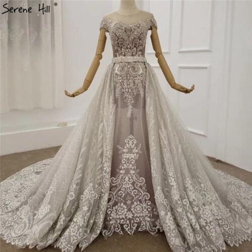 Serene Hill High-end Grey Luxury Mermaid Sleevelss Wedding Dress 2020 O-Neck Beading Crystal Bridal Gown Custom Made CHX0080