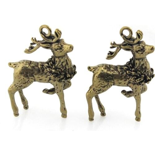 1pcs Solid Brass Sika-deer Charm Pendant Table Decors Leather Craft DIY Decoration Keyring Animals Gift CLOXY
