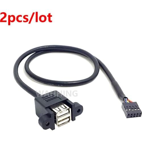 2pcs 9Pin 9 Pin to USB Female Cable USB Extension Cable 9P Computer Host Rear Tailgate USB Motherboard Header Adapter HY1106