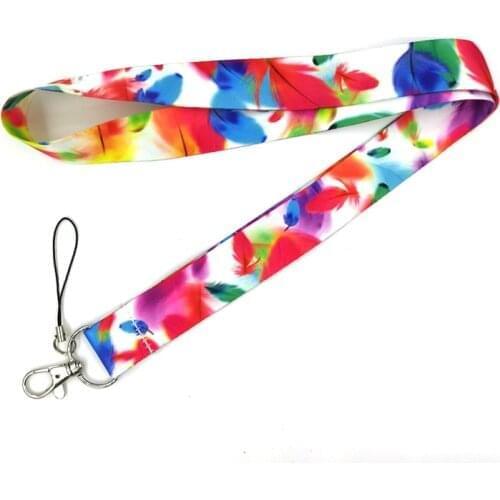 20pcs Feather Leave Rainbow Color Art Key Chain webbings ribbons Neck Strap for Phone Keys ID Card Cartoon Lanyards