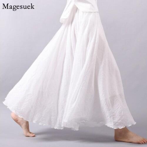 2021 Autumn Cotton Linen Skirts Womens Fashion High Waist Woman Skirts Elegant Skirts Womens Casual Harajuku White Skirt 9957