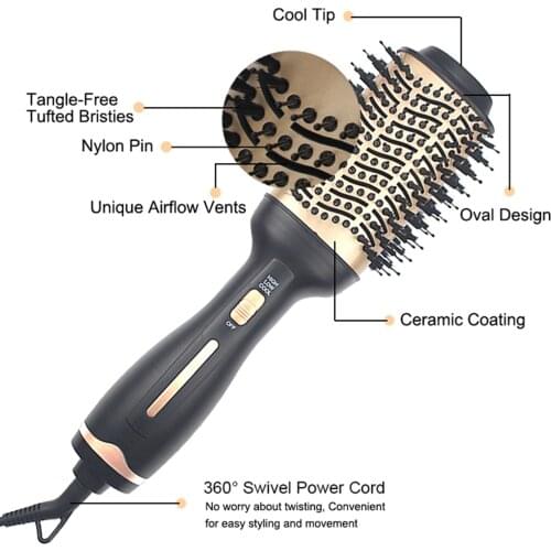 3in1 One Step Hair Dryer Hot Air Brush Hair Straightener Curler Comb Roller Electric Blow Dryer Brush