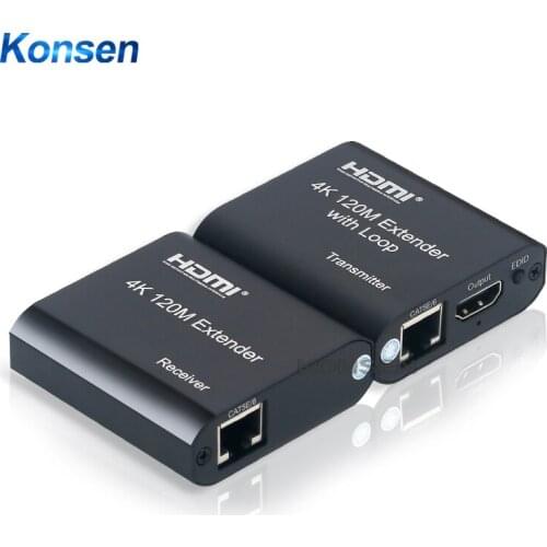 4K HDMI-compatible Extender 120M with Loop out over cat5e/6 RJ45 LAN Ethernet cables Audio Kit EDID for PS4 apple TV PC laptop