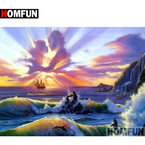 HOMFUN Full Square/Round Drill 5D DIY Diamond Painting "Sea scenery" Embroidery Cross Stitch 3D Home Decor Gift A16856
