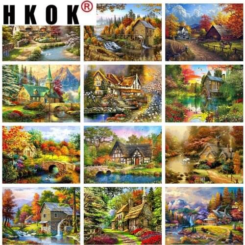 HKOK 5D DIY Diamond Painting Landscape Cross Stitch House Embroidery Sale Needlework Mosaic Rhinestones Pictures Home Decor