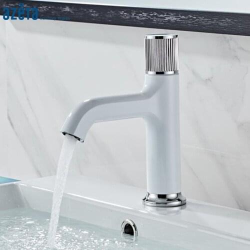Azeta Basin Faucet White Brass Bathroom Sink Faucet Single Hole Wash Basin Tap Hot and Cold Water Mixer Tap Crane Mixer AT7106W