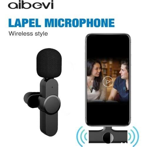 Aibevi Wireless Microphone 2.4GHz Mini Lavalier Mic Noise reduction Interview Mic for iOS for Type-C Smartphone Recording