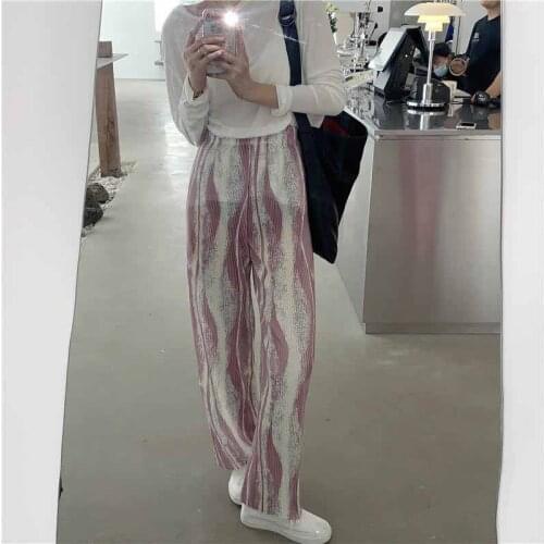 HStar Tie Dye Wide Leg Pants Autumn Summer Trousers Women Elastic High Waist Loose Ribbed Pants Korean Streetwear Fashion