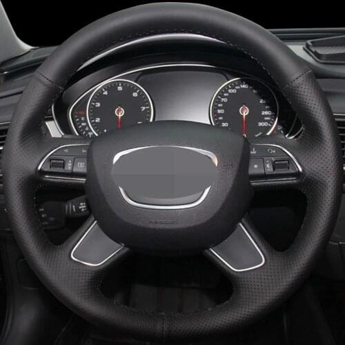 DIY Black Artificial Leather Non-slip Car Steering Wheel Cover For Audi A6 (C7) A4 (B8) A7 A8 A8 L Allroad Q5 2013-2017 Q7