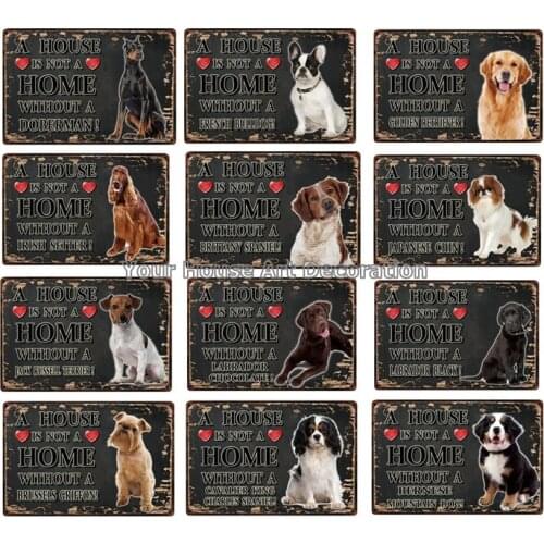 Black White Pets Dog Metal Sign Tin Poster A Home Doberman Golden Labrador Home Decor Bar Wall Art Painting 7.8x11.8inch