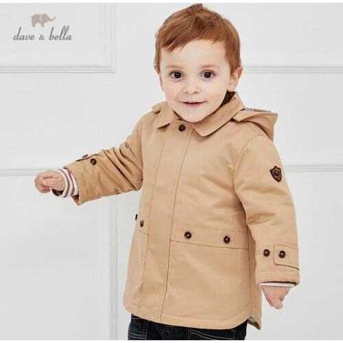 DB14879 dave bella winter baby boys fashion solid removable hooded coat children tops infant toddler outerwear