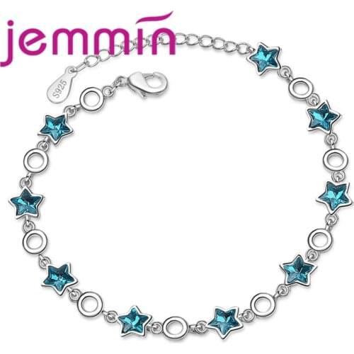 Elegantment Style Hot Sale Star Blue CZ Stone Charming Girls Best Festival Gift 925 Sterling Silver Resizable Bracelet