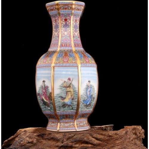 Enamel Qianlong Period of Qing Dynasty The Eight Immortals crossing the sea Golden Antique Porcelain Collection of Old Goods