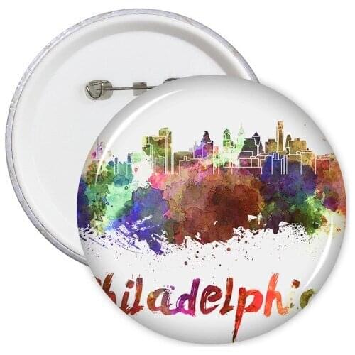 Philadelphia America Country City Watercolor Illustration Round Pins Badge Button Clothing Decoration Gift 5pcs