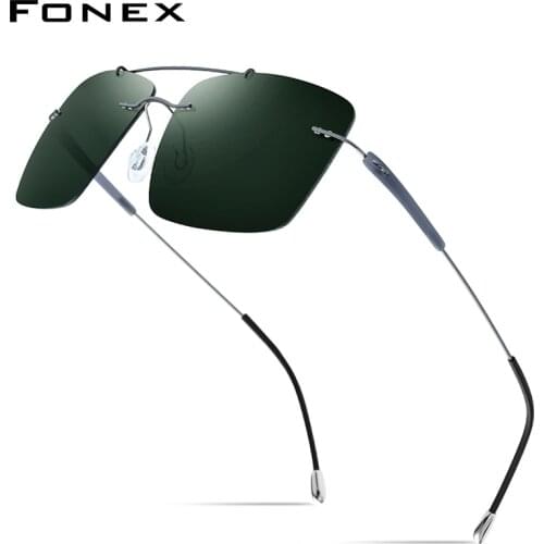 FONEX Titanium Alloy TR90 Rimless Sun Glasses Men 2020 New Ultralight Screwless Square Women Polarized Sunglasses for Men 20009
