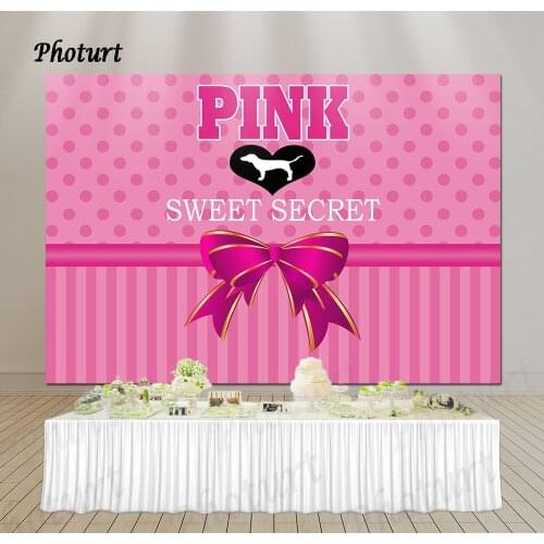 PHOTURT Sweet Secret Backdrop Bar Mitzvah Birthday Party Photography Banner Pink Bow Stripe Dog Vinyl Photo Background Props