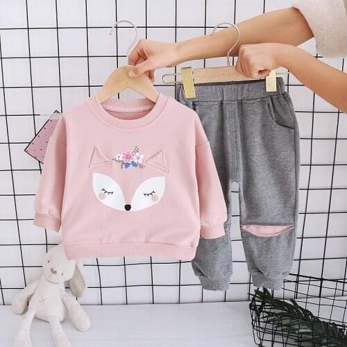 Baby Girls Clothes Set Long Sleeve Rabbit Ear Print Set Spring Fall Cotton Sport Suit Child Costume Outerwear for 1-5 Years