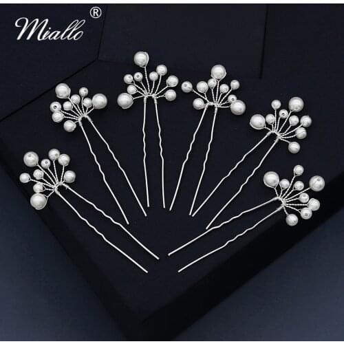 Miallo 6pcs/lot Bridal Wedding Hair Accessories Silver Color Pearl Hair Pins Clips for Women Jewelry Bride Headpiece Gifts