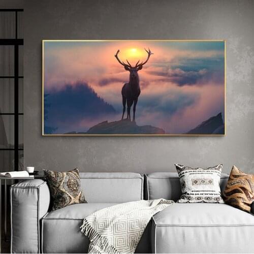 Modular Pictures Wall Art HD Prints Deer Animal Canvas Painting Sunrise Home Decoration Creative Artwork Poster