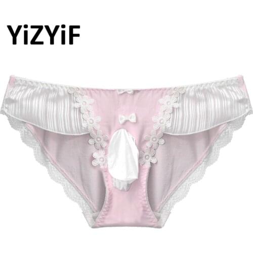 Mens Lace Trim Underpants Erotic Gay Male Sissy Lingerie Briefs Opened Penis Sleeve Sexy Bulge Pouch Panties Underwear