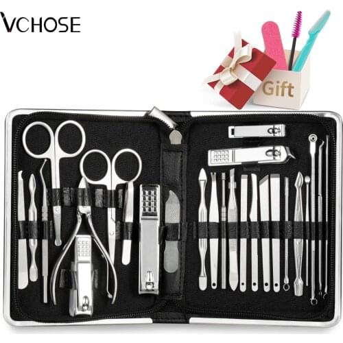 Vchose Nail Clipper Professional Grooming Kit Pedicure Kit Nail Cutter Tools With Luxurious Travel Case Manicure Scissors Makeup